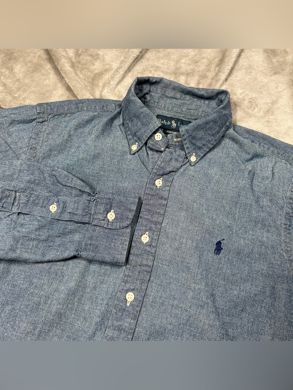 Vintage Ralph Lauren Chambray Button Down Shirt Mens M Blue Long Sleeve Polo Y2K